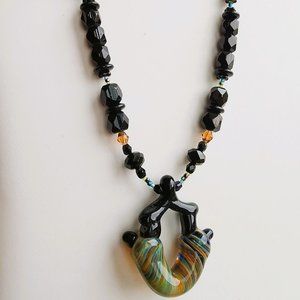 One of Kind Necklace with One of Kind Lampwould Center Bead